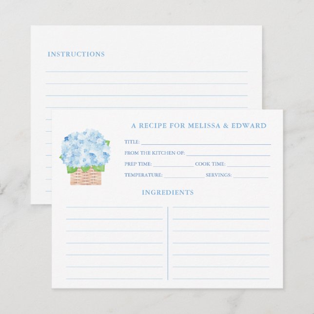 Coastal Grandma Blue Hydrangea Recipe Card (Front/Back)