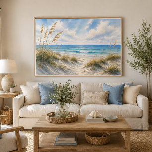 Coastal Grass Beach Poster Blue Horizon