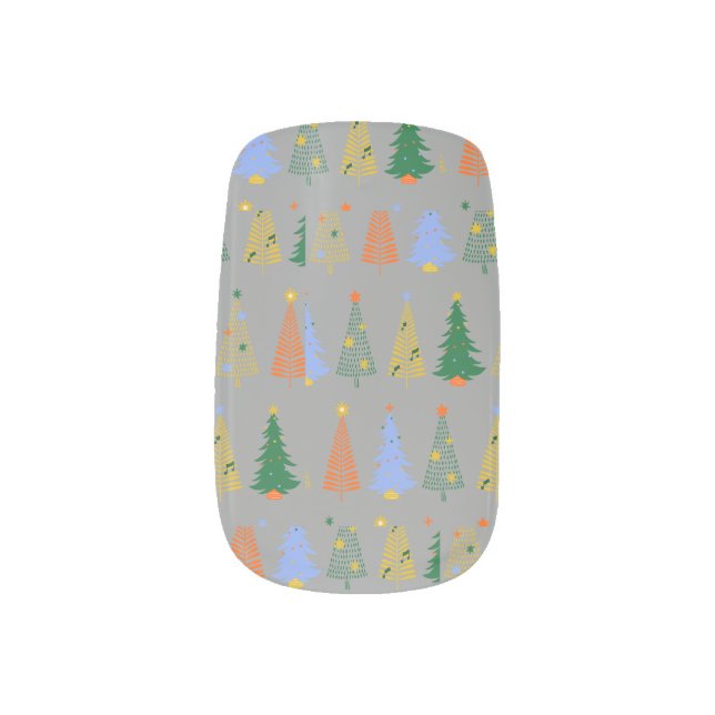 Coastal Gray Festive Christmas Trees Holiday Minx Nail Art (Left Thumb)