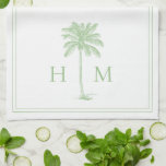 Coastal Green and White Palmetto Palm Monogram Kitchen Towel<br><div class="desc">This fun monogrammed kitchen dish towel features a coastal palmetto palm tree in classic green and white.  Personalize the monogram with your choice of initials.</div>