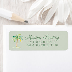 Coastal Green Cabana Palm Tree Beach Club Address Label