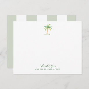 Coastal Green Cabana Stripes Palm Tree Thank You Note Card