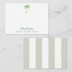 Coastal Green Cabana Stripes Palm Tree Thank You Note Card