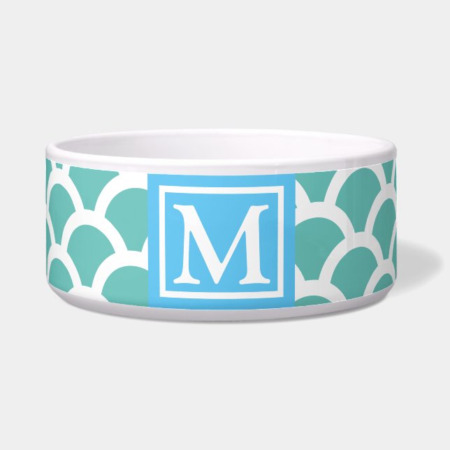 Coastal Green Fish Scales | Monogram Bowl (Front)