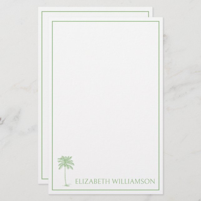 Coastal Green Palmetto Palm Tree Personalized Stationery (Front/Back)