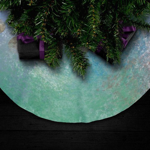 Coastal Grunge  Blue and Green Watercolor Gold Brushed Polyester Tree Skirt