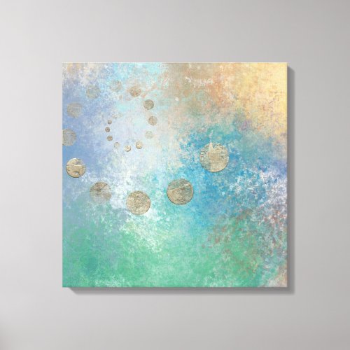 Coastal Grunge  Blue and Green Watercolor Gold Canvas Print