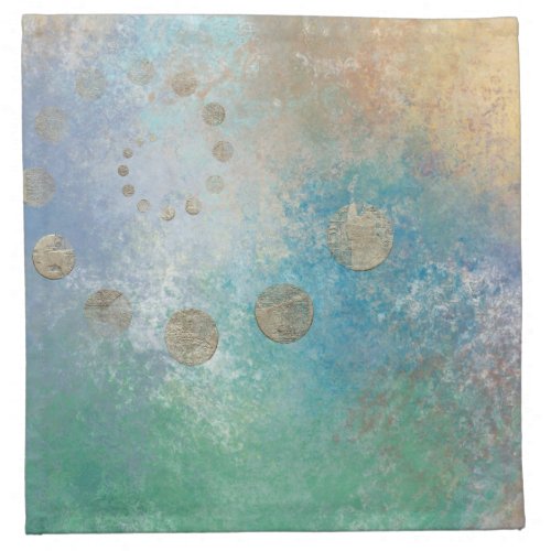 Coastal Grunge  Blue and Green Watercolor Gold Cloth Napkin