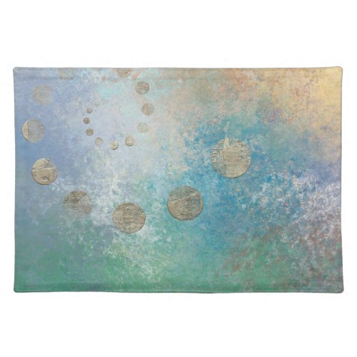 Coastal Grunge  Blue and Green Watercolor Gold Cloth Placemat