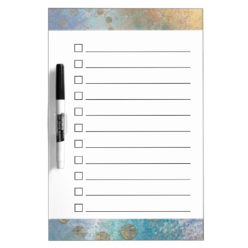 Coastal Grunge  Blue and Green Watercolor Gold Dry Erase Board