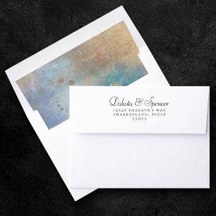Coastal Grunge Blue and Green Watercolor Gold Envelope Liner