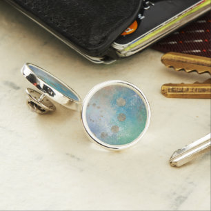 Coastal Grunge   Blue and Green Watercolor Gold Lapel Pin
