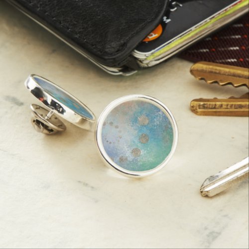 Coastal Grunge  Blue and Green Watercolor Gold Lapel Pin