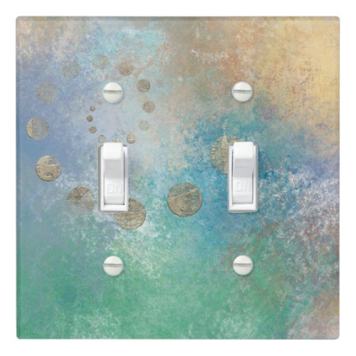 Coastal Grunge  Blue and Green Watercolor Gold Light Switch Cover