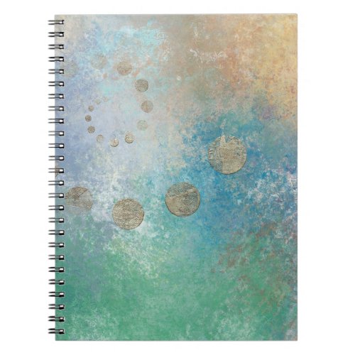 Coastal Grunge  Blue and Green Watercolor Gold Notebook