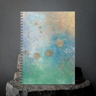 Coastal Grunge   Blue and Green Watercolor Gold Notebook
