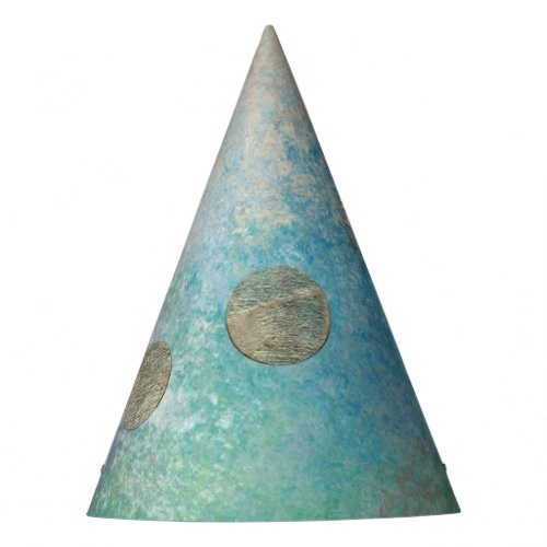 Coastal Grunge  Blue and Green Watercolor Gold Party Hat