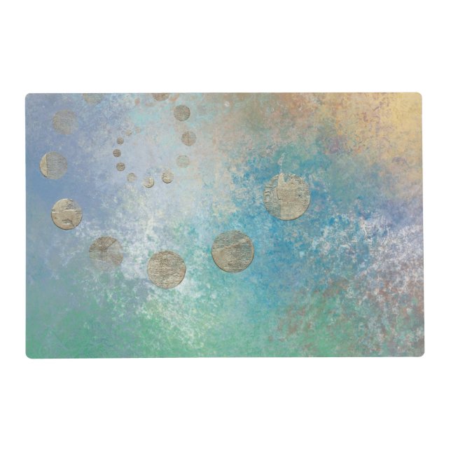 Coastal Grunge | Blue and Green Watercolor Gold Placemat (Front)