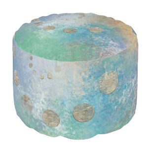 Coastal Grunge   Blue and Green Watercolor Gold Pouf