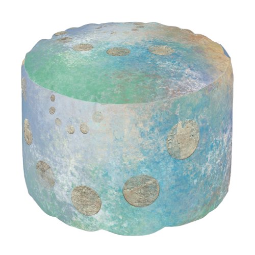 Coastal Grunge  Blue and Green Watercolor Gold Pouf