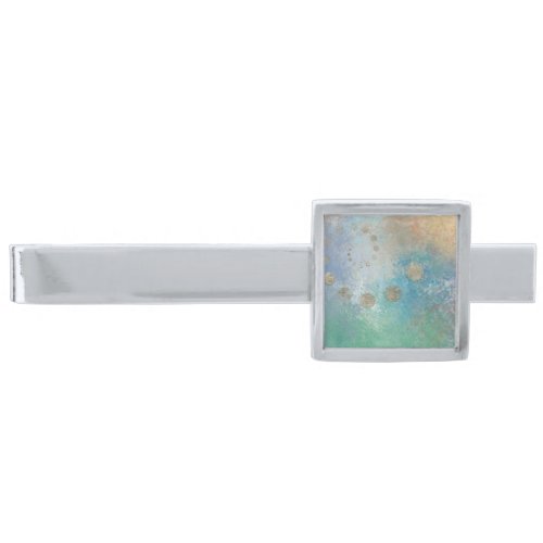 Coastal Grunge  Blue and Green Watercolor Gold Silver Finish Tie Bar