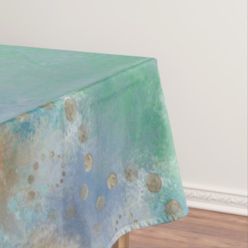 Coastal Grunge  Blue and Green Watercolor Gold Tablecloth