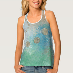 Coastal Grunge   Blue and Green Watercolor Gold Tank Top