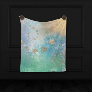 Coastal Grunge Blue and Green Watercolor Gold Tapestry