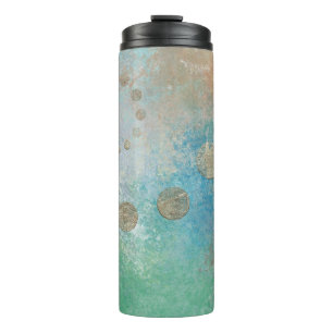 Coastal Grunge   Blue and Green Watercolor Gold Thermal Tumbler