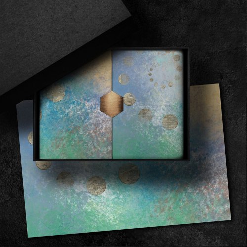 Coastal Grunge  Blue and Green Watercolor Gold Tissue Paper