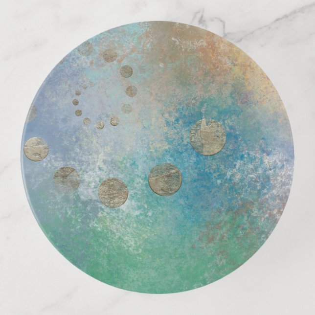 Coastal Grunge | Blue and Green Watercolor Gold Trinket Tray (Front)