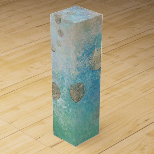 Coastal Grunge  Blue and Green Watercolor Gold Wine Box