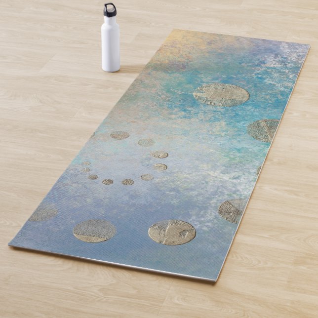 Coastal Grunge | Blue and Green Watercolor Gold Yoga Mat (In Situ)
