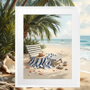 Coastal Hampton seashells Chair sunhat Framed Art