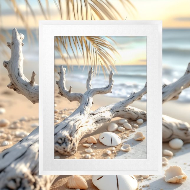 Coastal Hampton seashells driftwood ocean Framed Art (Creator Uploaded)