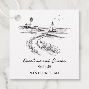 Coastal Hand Drawn Black & White Wedding Favor Tags