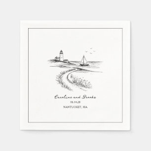 Coastal Hand Drawn Black & White Wedding Napkins