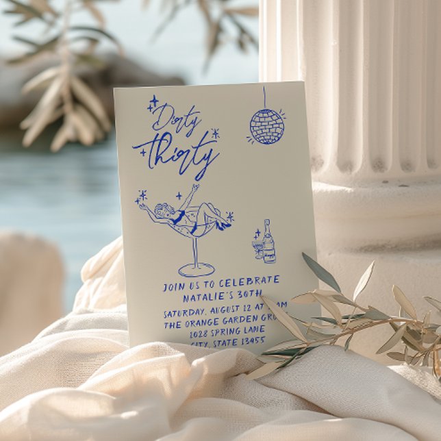 Coastal Hand Drawn Dirty Thirty 30th Fun Birthday Invitation (Creator Uploaded)