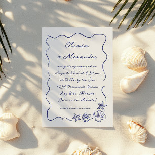 Coastal Hand Drawn Sea Shells Doodle Wedding Invitation
