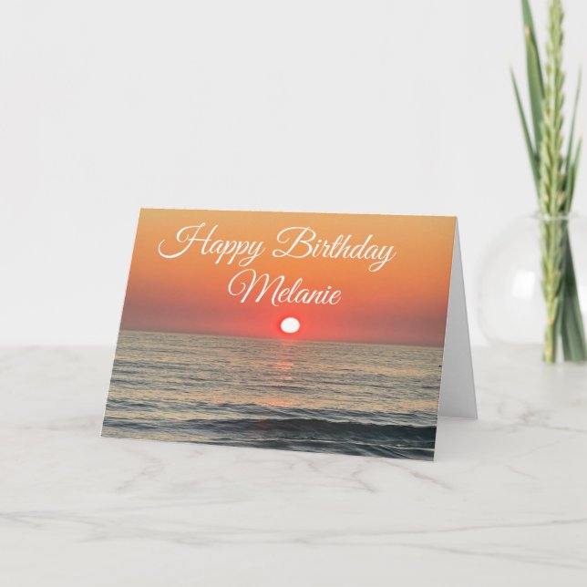 Coastal Happy Birthday Sunset Beach Orange Card (Front)