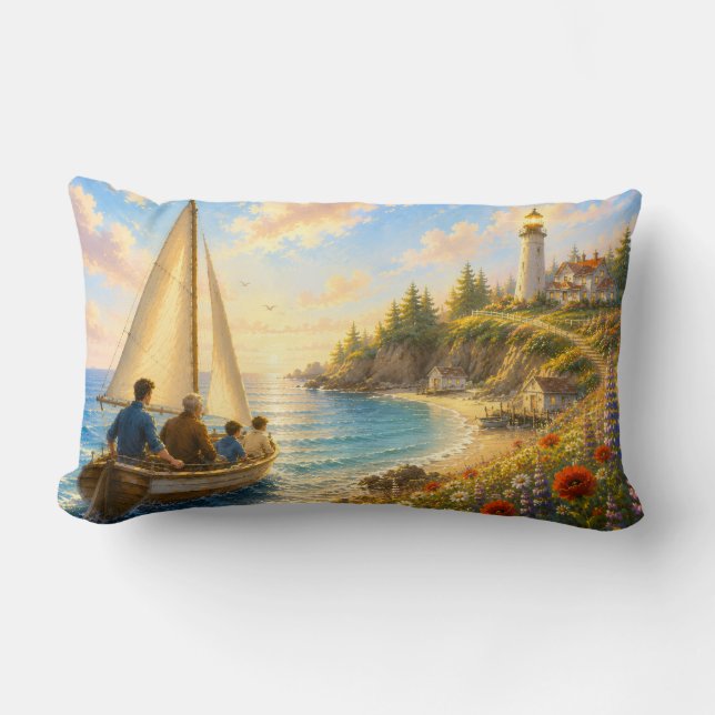 Coastal Harbor Lumbar Throw Pillow (Front)