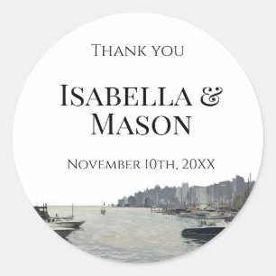 Coastal Harbor Thank You Wedding Favor Classic Round Sticker