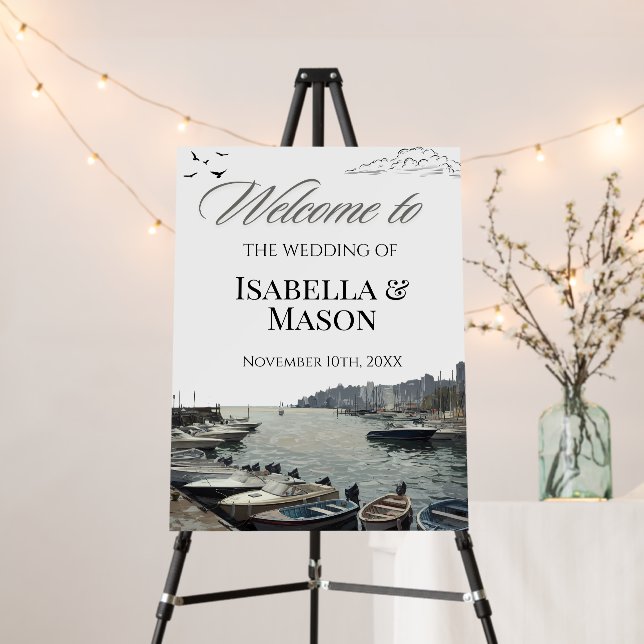Coastal Harbor Welcome Wedding Pastel Nautical  Foam Board (In Situ (Stand))