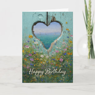 Coastal Heart Wildflower Happy Birthday Greeting Card