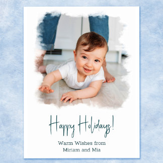 Coastal Holiday Photo Postcard White Watercolor