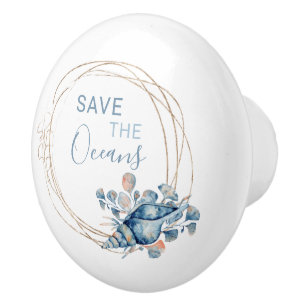 Coastal Home blue watercolor composition custom Ce Ceramic Knob