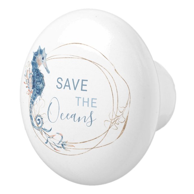 Coastal Home blue watercolor composition custom  Ceramic Knob (Right)
