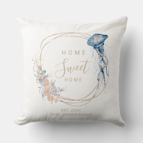 Coastal Home blue watercolor medusa custom Throw Pillow