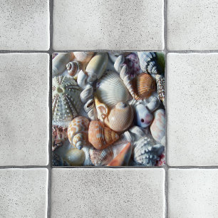 Coastal Home Decor Beautiful Seashells Ceramic Tile