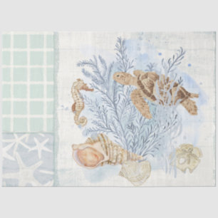 Coastal Home Decor Sea Turtle Seahorse Coral Wood Tissue Paper